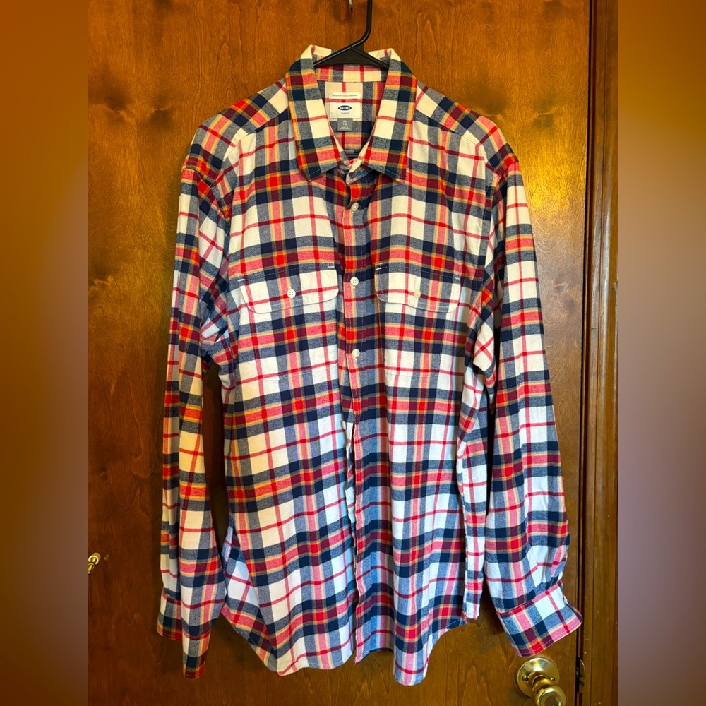 Old Navy Men's Casual Plaid Shirt - Red, Blue, White
